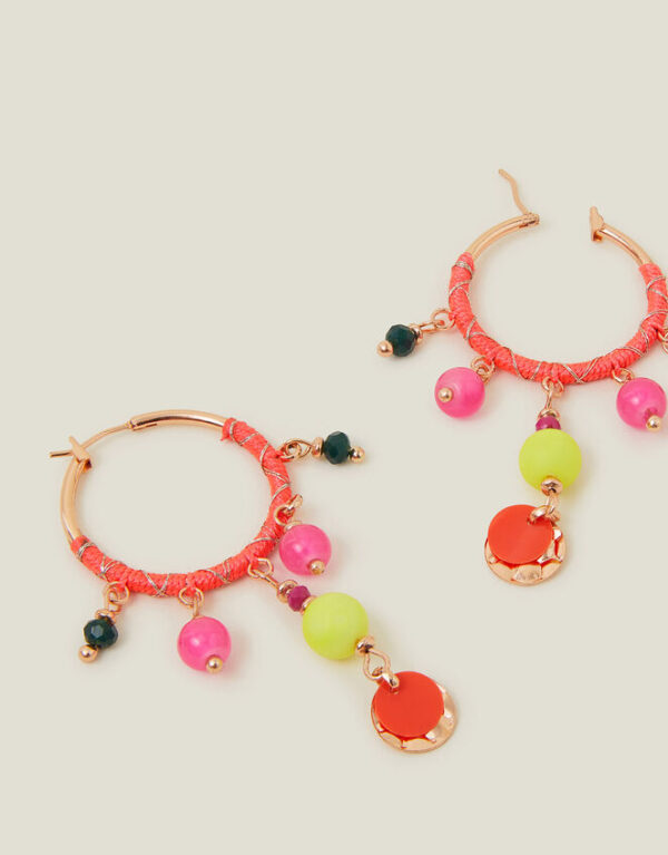 Beaded Drop Hoop Earrings