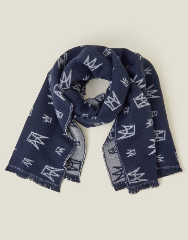 Crown Emblem Jacquard Blanket Scarf Blue