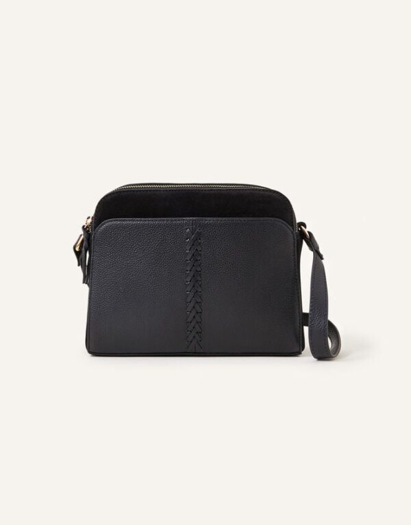 Leather Double Zip Cross-Body Bag Black