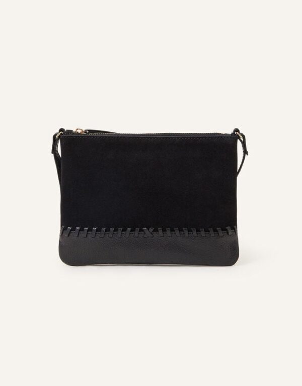 Leather Stitch Detail Cross-Body Bag Black