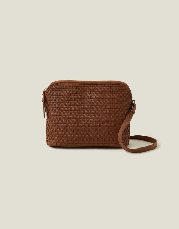 Leather Woven Cross-Body Bag Tan