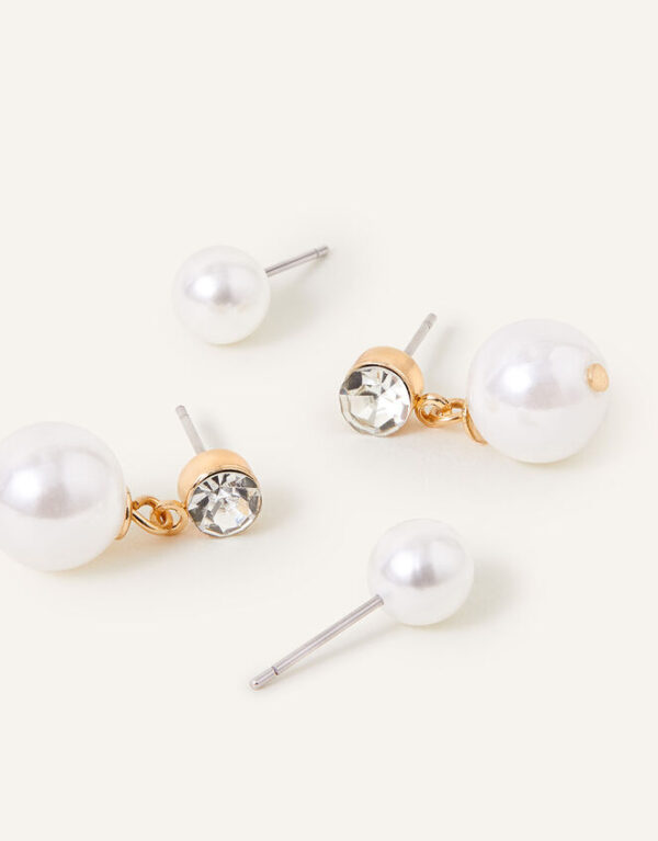 Tiny Pearl Stud and Short Drop Earrings Set of Two